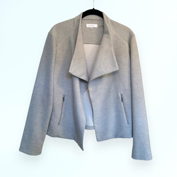 Calvin Klein gray textured knit drape open front jacket - Picture 2 of 9